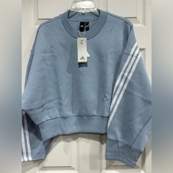 adidas Women's L Large Future Icons 3-Stripes Crew Sweatshirt Wonder Blue NWT - Picture 1 of 11